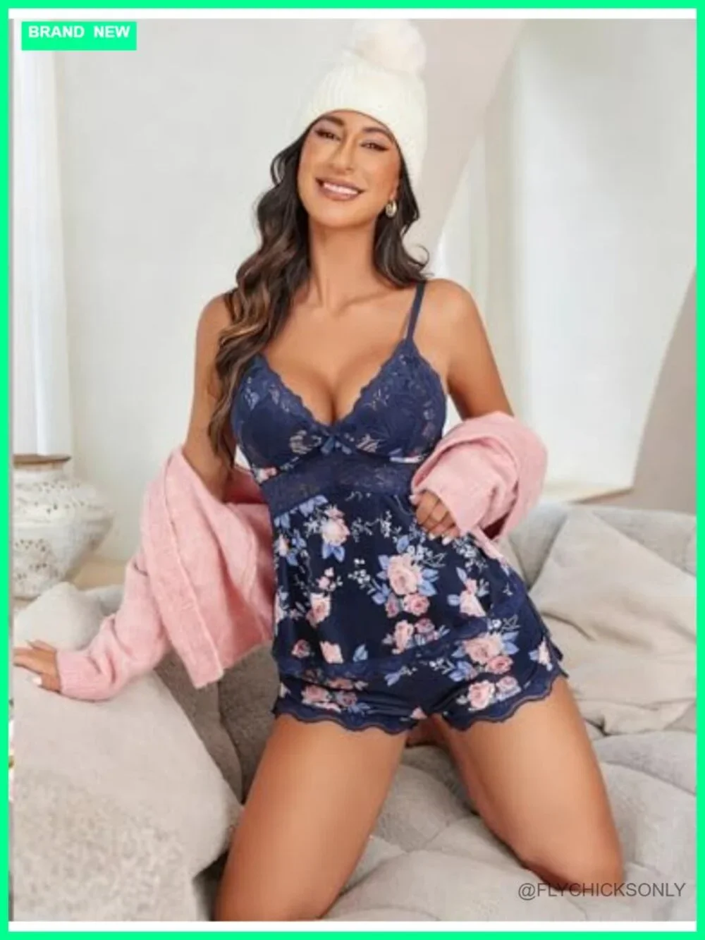 Women's Lace Cami & Shorts Pajama Set - Sheer Nightwear Lounge Set